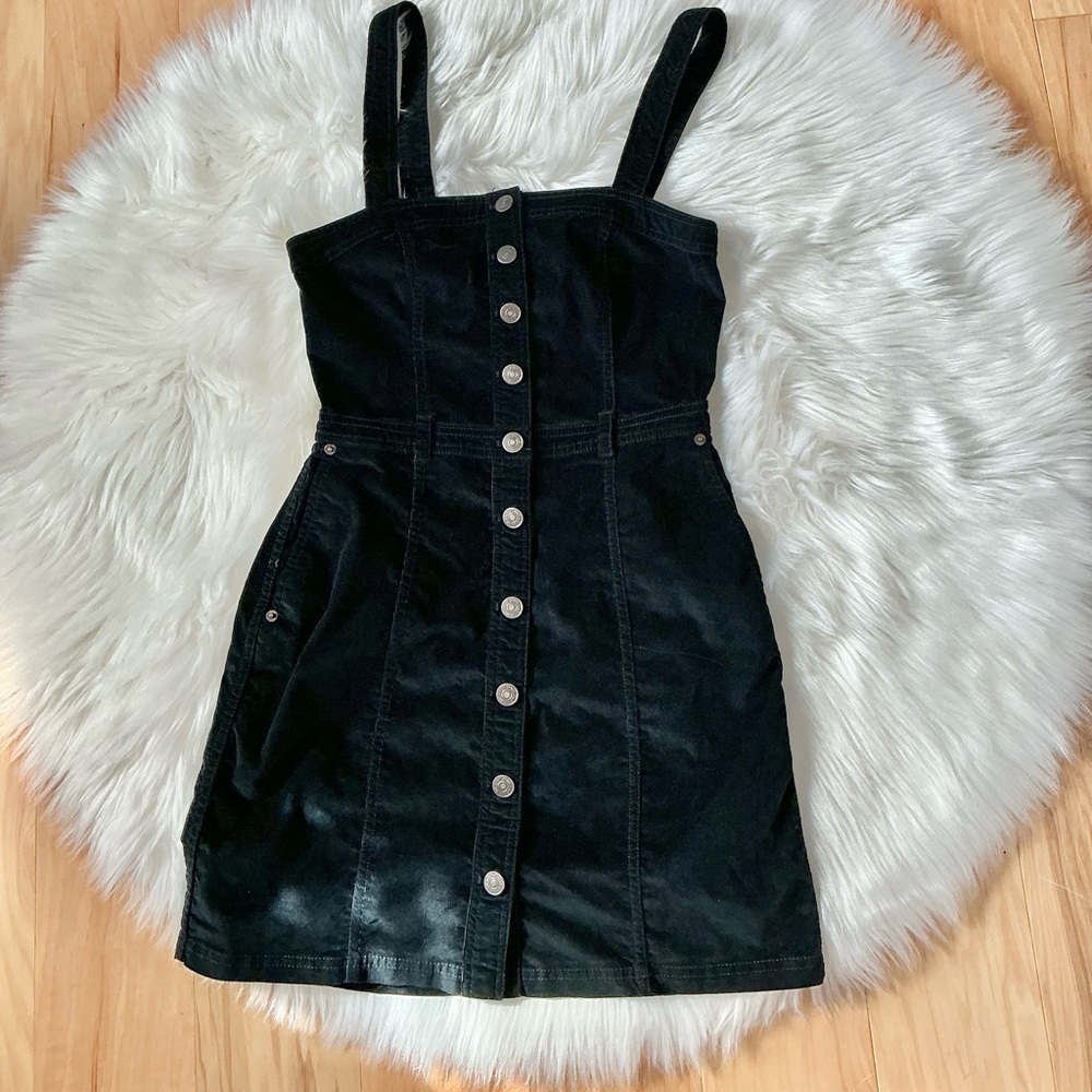 Abercrombie & Fitch Corduroy Black Button-Front Mini Dress XS